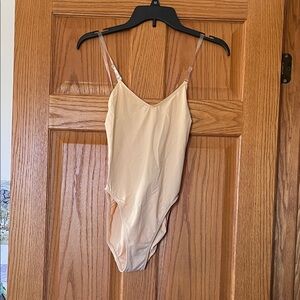 Capezio Nude High-Cut Bodysuit with Clear Adjustable Straps